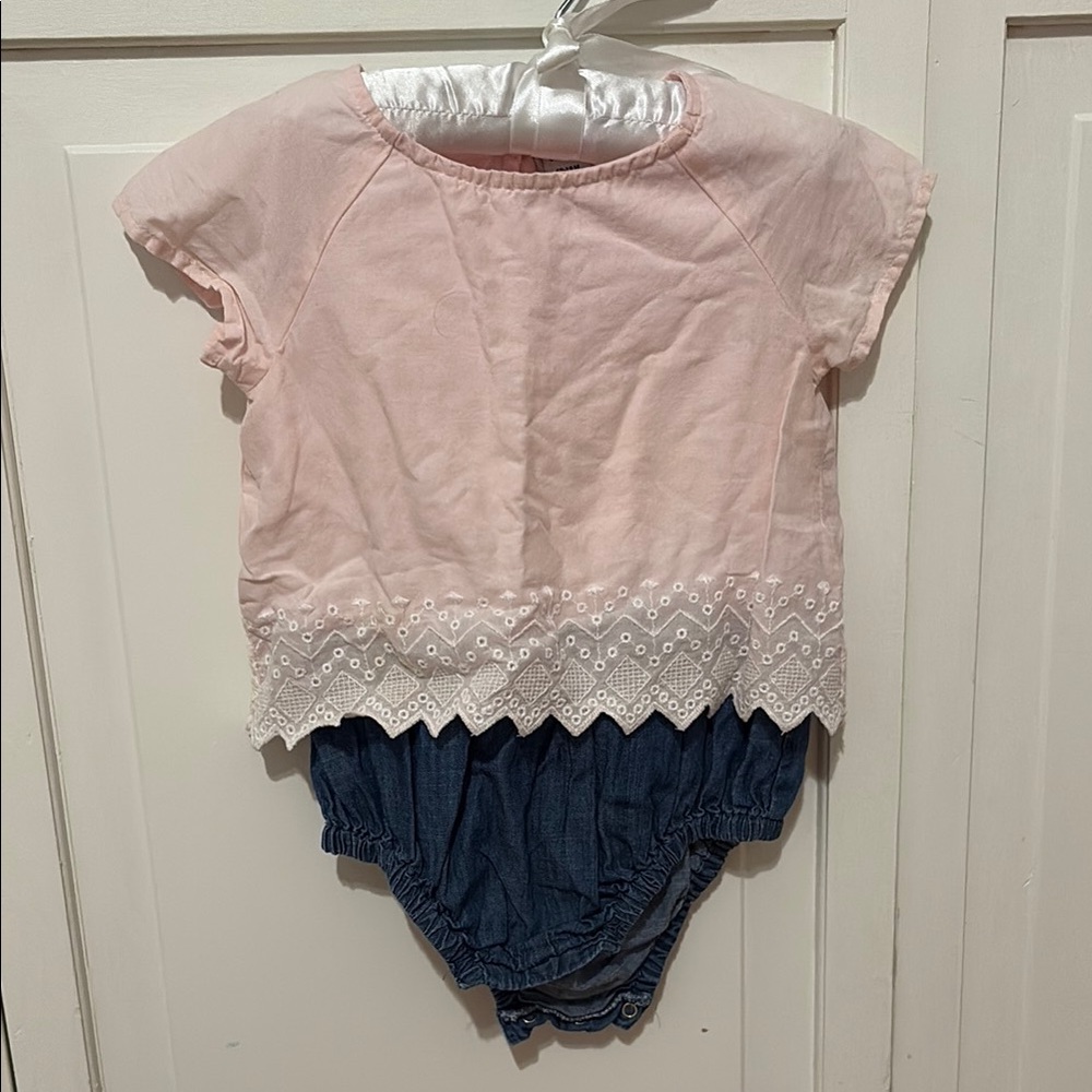 Pink Lace Trim Top and Blue Bubble